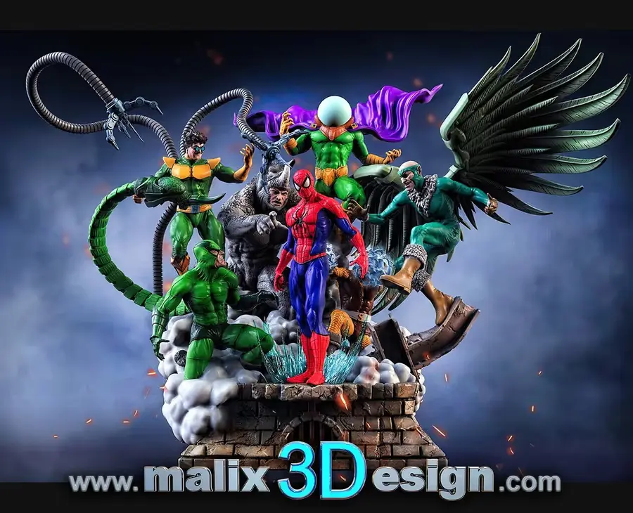 6 Siniestros Spiderman Diorama Archivo STL para Impresion 3D