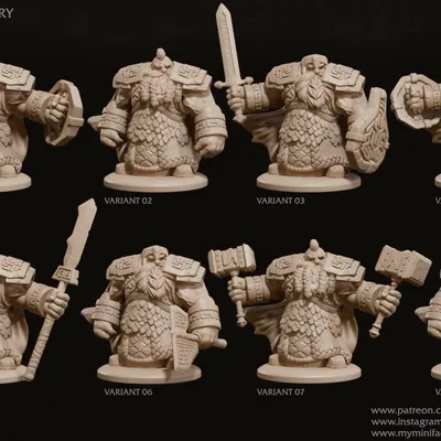 8 X Dwarven Infantry Miniatures Archivo STL Impresión 3D