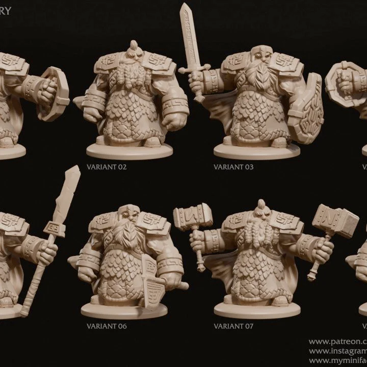 8 X Dwarven Infantry Miniatures Archivo STL Impresión 3D