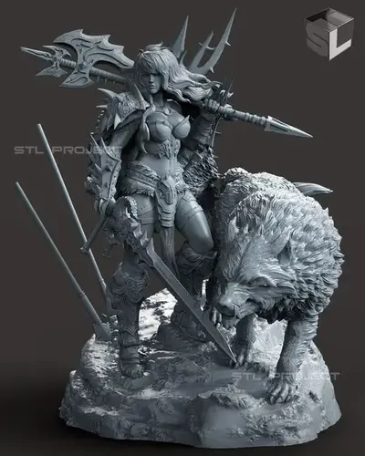 Bárbara Y Lobo Archivo Stl Para Impresion 3D