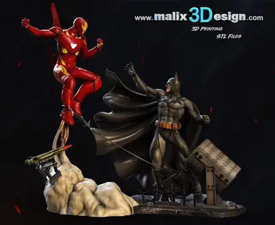 Batman vs Iron-Man Diorama Archivo STL OBJ para Impresion 3D