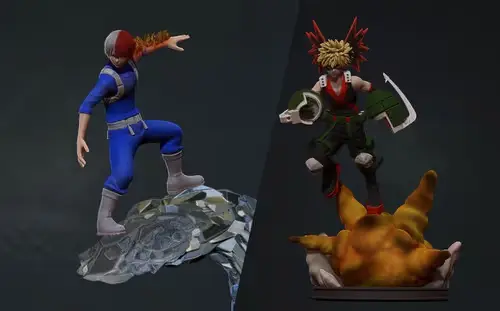 Boku No Hero Bakugo Y Todoroki Stl/obj Para Impresión 3d