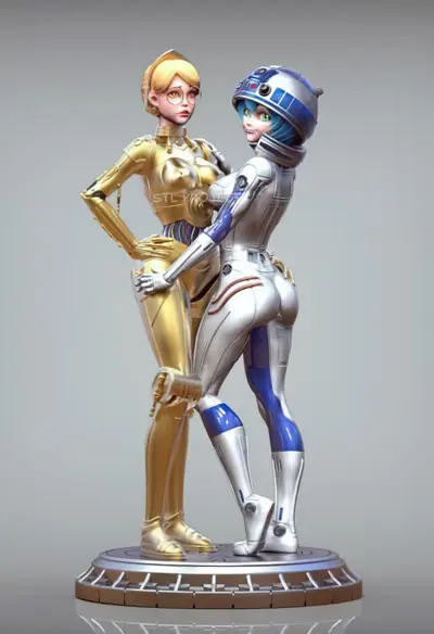 C3Po R2D2 Mujer Archivo Stl Obj Para Impresion 3D