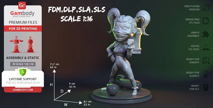 Chibi Harley Quinn Archivo STL Impresión 3D