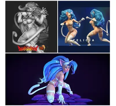 Darkstalkers Felicia 01 X3 Archivos Stl Para  Impresión 3d