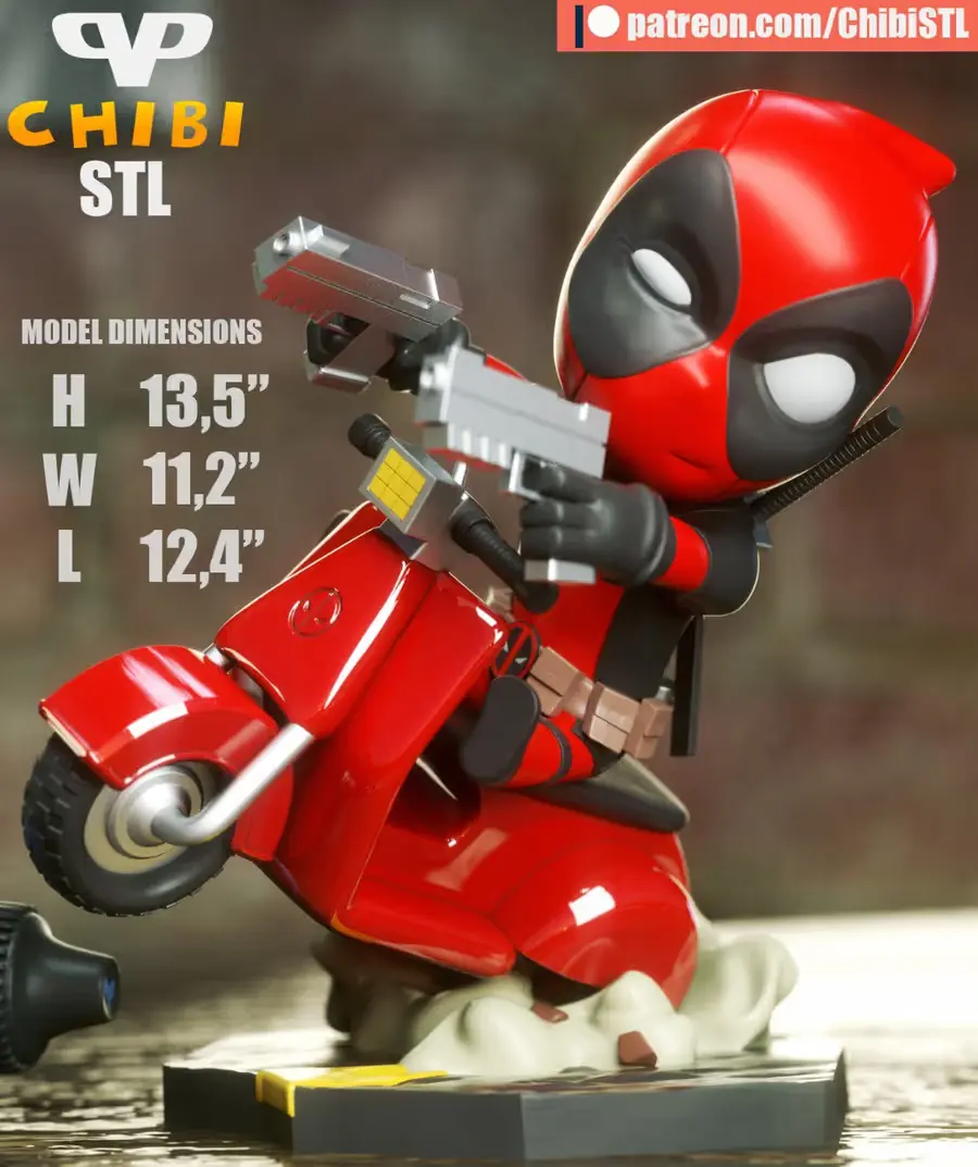 Deadpool Vespa Chibi Archivo Stl Para Impresion 3D