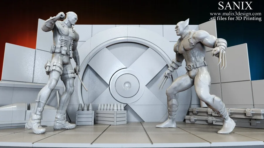 Deadpool vs Wolverin Diorama Archivo STL Impresión 3D