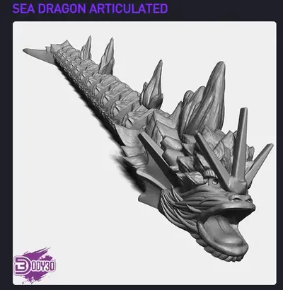 Dragón Marino Flexible Archivo Stl Obj Para Impresion 3D