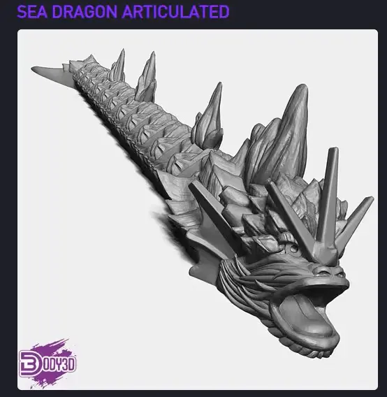 Dragón Marino Flexible Archivo Stl Obj Para Impresion 3D