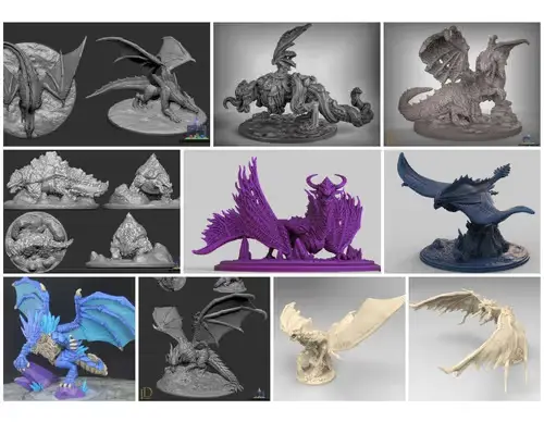 Dragones Set X10 Archivos Stl Obj Para Impresión 3d