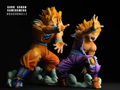 Goku y Gohan Kameha DBZ Archivo STL OBJ para Impresion 3D
