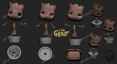 Groot X 3 Funko Style Archivo Stl Para Impresion 3D
