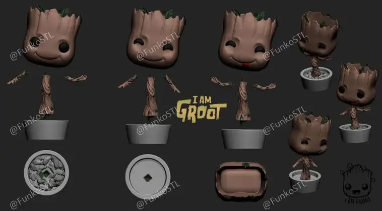 Groot X 3 Funko Style Archivo Stl Para Impresion 3D