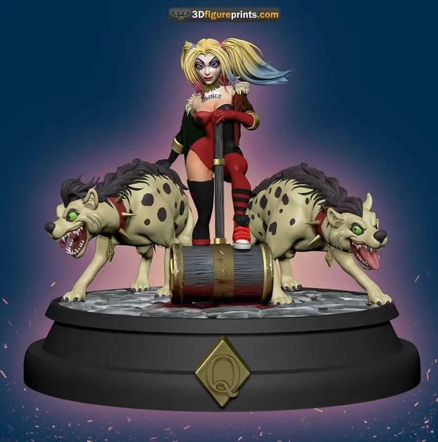 Harley Quinn con Hienas Archivo STL OBJ para Impresion 3D