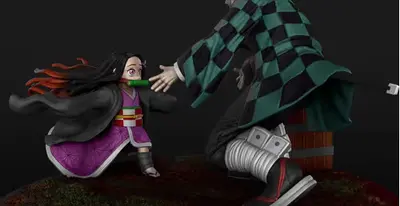 Kimetsu No Yaiba Tanjiro Y Nesuko Chibi Stl Obj Impresión 3d