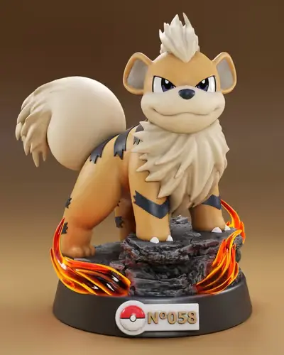 Pokemon 058 Growlithe Ps Archivo Stl Para Impresión 3d