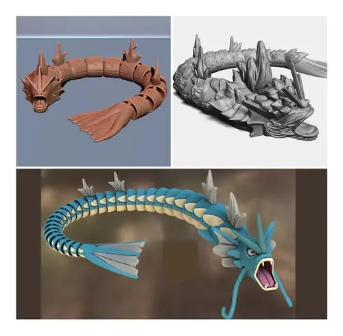 Pokemon Gyarados Articulado X3 Archivo Stl Para Impresión 3d