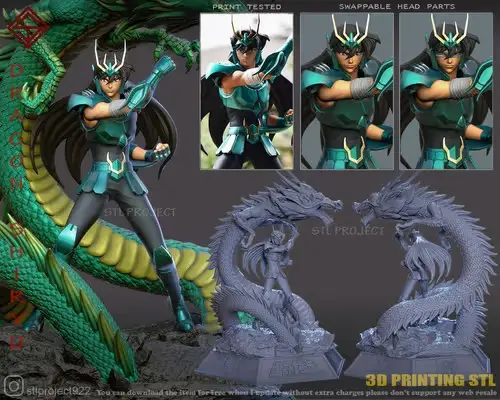 Saint Seiya Shiryu + Dragon Stl Obj Impresión 3d