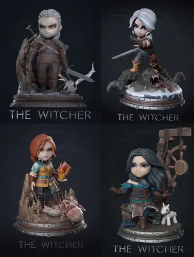 The Witcher Chibi Pack Stl Obj Impresión 3d