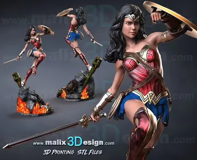 Wonder Woman con Escudo DC Archivo STL OBJ para Impresion 3D